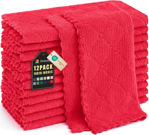 Homaxy 12 Pack Kitchen Dish Cloths (10 x 10 Inches, Red), Super