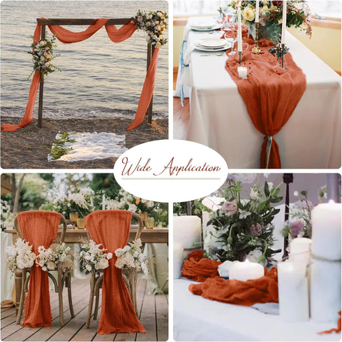 2 Pack Terracotta Cheesecloth Table Runners - 10Ft Rustic Gauze Decor for Bridal Baby Shower Birthday Party