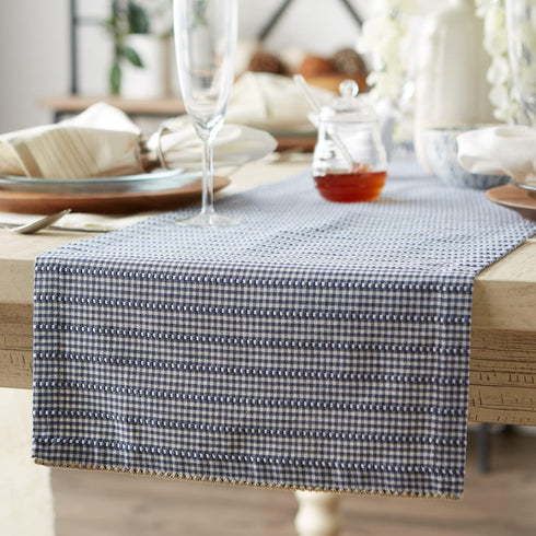 DII Farmhouse Gingham Checked Tabletop Collection, Table Runner, 14x108, French Blue