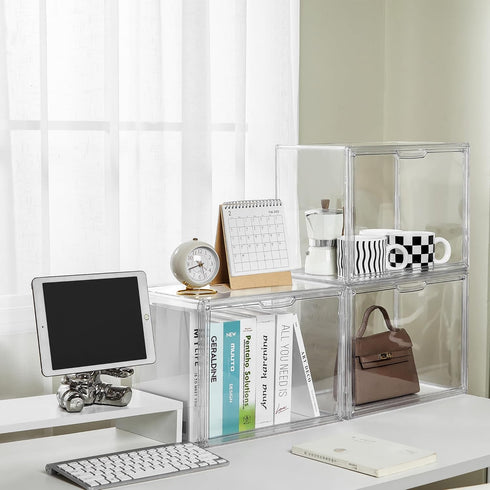 Cube Storage Organizer, Acrylic Book Case Display Box, Stackable Clear Plastic Book Storage Container, 1 Pack