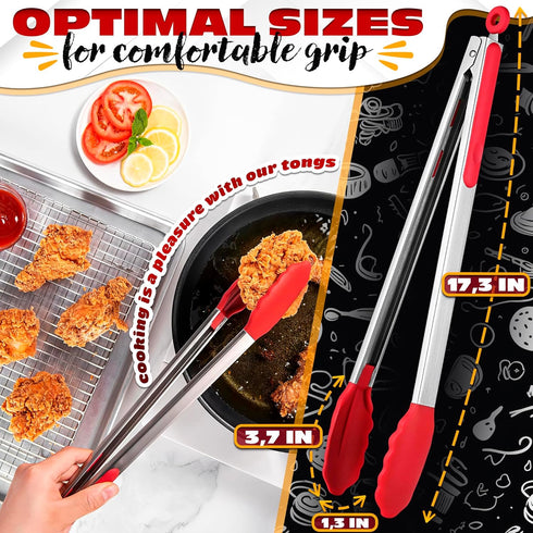 Extra Long 17.3" Tongs for Cooking & Grilling - Heat-Resistant Kitchen Tongs with Silicone Tips for BBQ