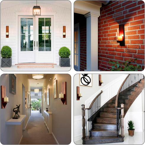 OwnMy Set 2 of Wooden Wall Candle Sconces Rustic Wall Mount Wooden Pillar Candle Sconces, Brown Farmhouse Wall Candle