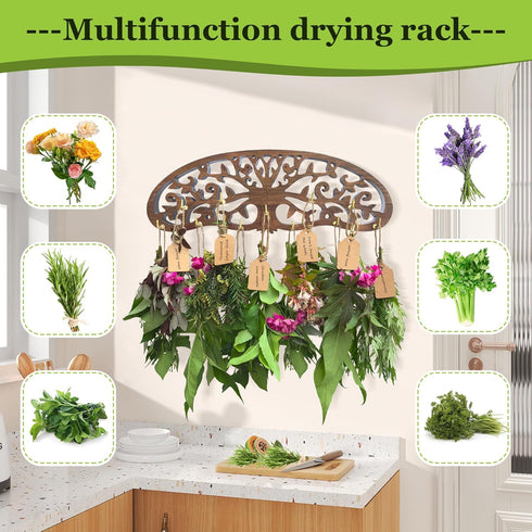 LkNNYY8 11 25 40 Inch Rustic Herb Drying Rack Hanging,Wooden Tree of Life Dried Herb Flowers Rack Wall Art,Home Kitchen