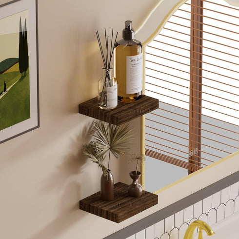 QsQueen Floating Shelves for Wall Solid Wood Square Design Wall Shelf with Hidden Brackets, Space Saving Storage