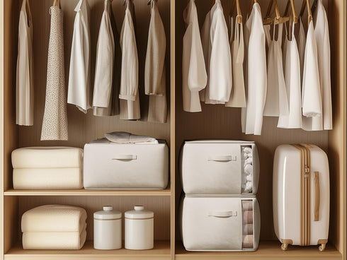 Large Canvas Clothes Storage Bags, 2 Pack, Foldable Cotton Linen Organizer with Thick Handles and Clear Window, Beige