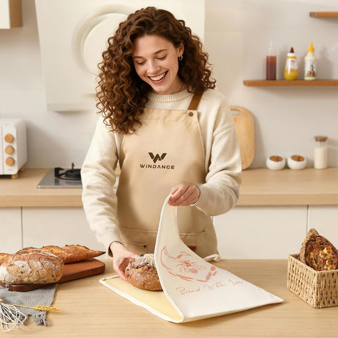 WiNDANCE 2 Packs Wide Zipper Access Beeswax Bread Bags for Homemade Bread - XL Reusable Organic Beeswax Linen Cotton