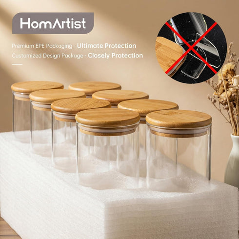 5 Pack Multi Size - Glass Jars with Bamboo Lids, Glass Pantry Storage Containers with Airtight Lids, Round Air Tigh