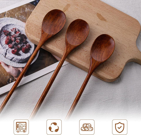 HANSGO 6PCS Long Handle Wooden Spoons - 10/12/14 Inch Japanese Style Cooking Utensil for Serving