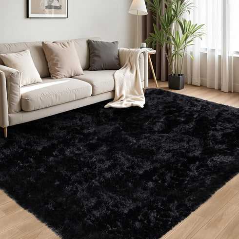 Xafir 4x6 4'x6') Area Rug for Living Room:Ultra Soft Fluffy Shag Black Rugs,Large Fuzzy Plush Indoor Non Slip Carpet