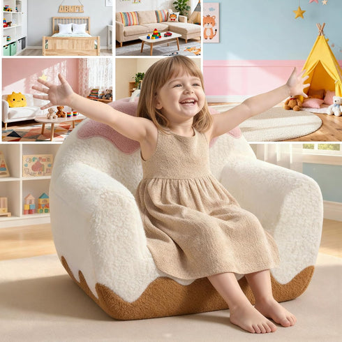 OUOZZZ 16, Cozy Toddler Chair for Ages Soft Sherpa Kids Sofa with Book Pocket & Carry Handle, Single-Seat Couch