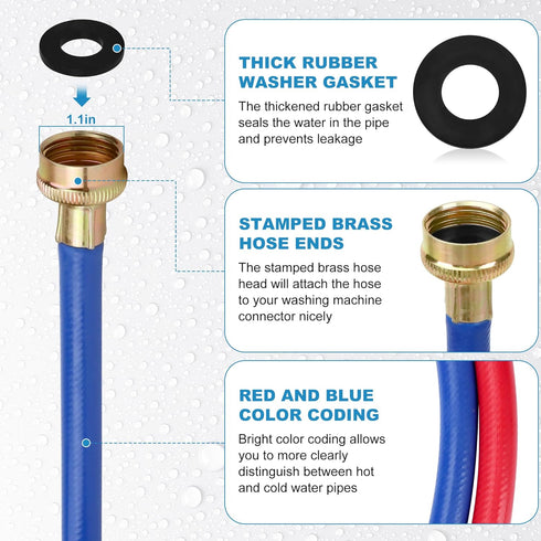 12FT Rubber Washing Machine Hoses, 3/4 Connection Supply Lines for Hot and Cold Water, 2 Packs by MIFLUS