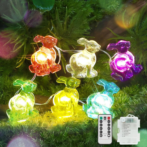 suddus Easter Bunny Battery Operated String Lights, 12.8ft 40LED Waterproof Colorful Easter