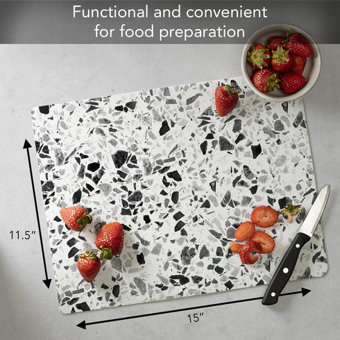 Cut N' Funnel Terrazzo Designer Flexible Plastic Cutting Board Mat, 15" x 11.5", Made in the USA, Easy to Clean