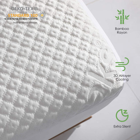 Queen Size Waterproof Mattress Protector, Rayon from Bamboo Fitted Cover with Deep Pocket Up to 18''