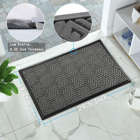 Yimobra Gray Front Door Mat - Indoor Outdoor Doormat, Heavy Duty Non-Slip Dirt Trapping Mats, 17x29.5 Inch