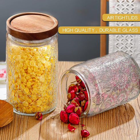 Yiluokuang 34 OZ Set Counter Airtight Glass Storage Jar with Bamboo Lid - Vintage Glass Jar Vintage Food Containers