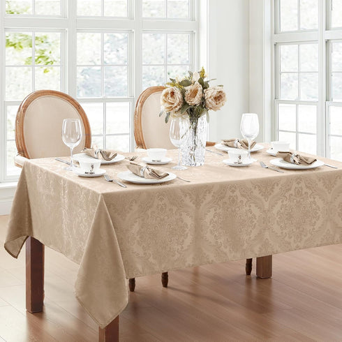 Elrene Home Fashions Caiden Elegance Damask Tablecloth, Waterproof, Stain & Wrinkle Resistant, 52" x 52" Taupe