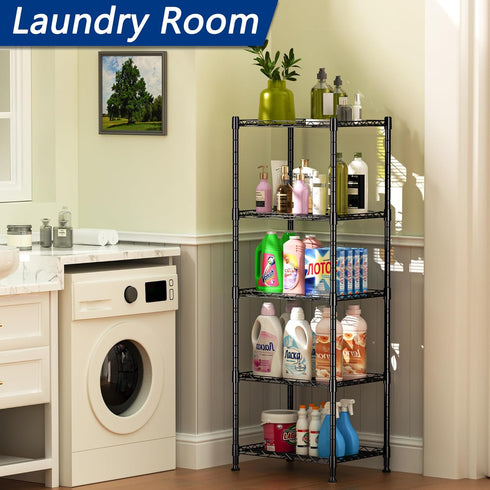 5-Wire Closet(Black,11.8" 16.6" 53.5" REGILLER Shelving Metal Storage Rack Adjustable Shelves,Standing Storage Shelf