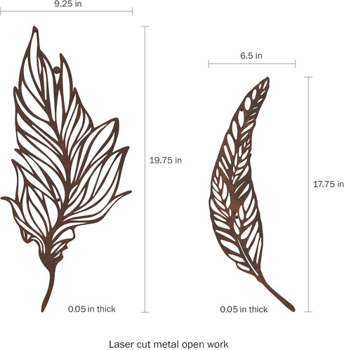 Decor-Set Lavish Home Wall of Two Metal Feather Hanging Wall Art Laser Cut Contemporary Nature Sculpture for Living