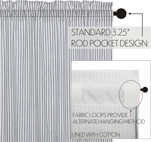 VHC Sawyer Mill Blue 2 Piece Swag Set Kitchen Curtains for Bathroom Living Room Bedroom Window Ticking Striped