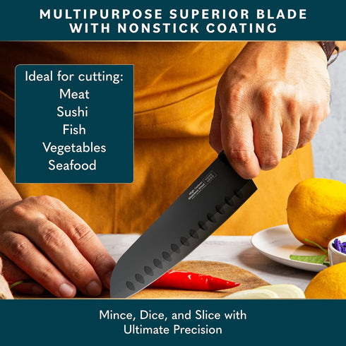 Home Hero 2 Pcs Santoku Knife - High Carbon Stainless Steel Chopping Knife with Ergonomic Handle (Black)