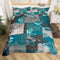Grunge Ombre Boho Floral Bedding Set - Watercolor Artwork Comforter Cover, Queen Duvet Cover, Turquoise