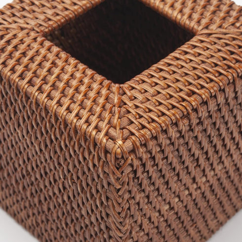 Rattan Tissue Box Cover, Natural Woven Facial Napkin Holder Square (Honey Brown, 5.5x5.5x5.9 Inch)