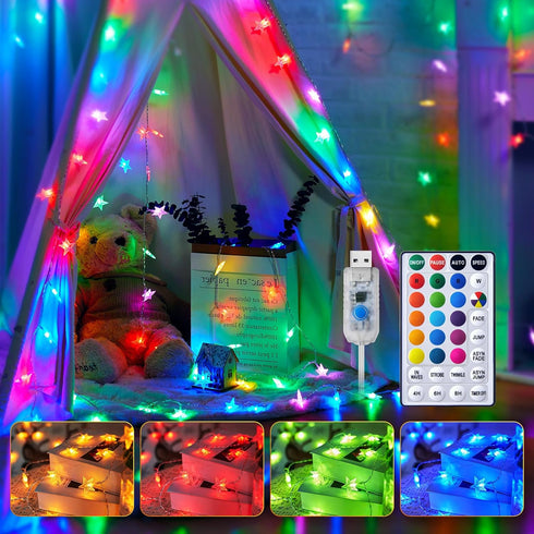 39 100 16 7 Minetom USB Star String Lights - ft LED Color Changing Star Fairy Lights with Remote and Timer, Single