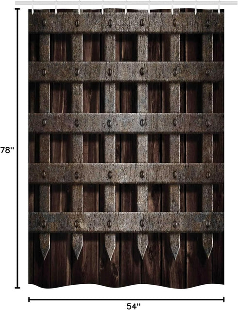 Ambesonne Medieval Stall Shower Curtain - Wooden Castle Wall and Gate Print, Fabric Bathroom Decor, 54" W x 78" L