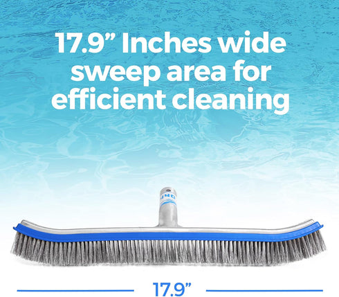 440 18-inch Heavy Duty Pool Brush - Extra-Wide Metal Brush Head with Stainless Steel Wire Bristles & Curved Edges