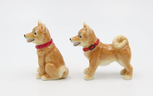 Fine Porcelain Shiba Inu Dog Salt and Pepper Shakers Set, 3-5/8" L - 20777