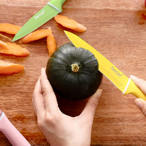 hecef 6 Pieces Colorful Kitchen Knife Set with Covers, Stainless Steel Non-Stick Cooking Knives Including Paring,