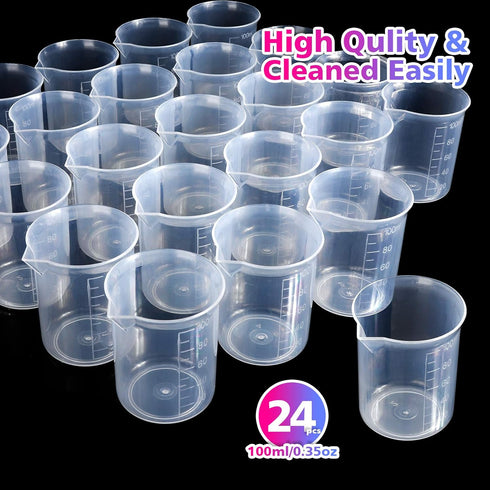 LEOBRO 24 PCS 100ml Resin Measuring Cups, 35PCS Mixing Sticks, Graduated Epoxy Resin Mixing Cups for Art Craft