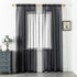 DUALIFE Black Sheer Curtains 72 Inch Length, Set of 2 Panels Rod Pocket Faux Linen Semi Translucent for Living Room