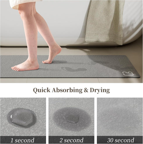 Diatomaceous Earth Bath Mat Rug, Super Absorbent Non Slip Quick Dry Bathroom Mat, 17"x27.5", Grey