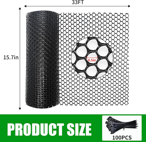 15.7IN 33FT,Plastic 100 Black Plastic Chicken Wire mesh x Chicken Wire Fencing,Poultry Netting,Plastic mesh