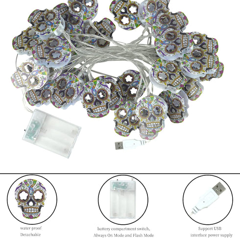 Gooyule 2 2026 (30 Halloween String Lights, Skull String Light Hallo ween Fall Fairy Light Battery/USB Powered Optional