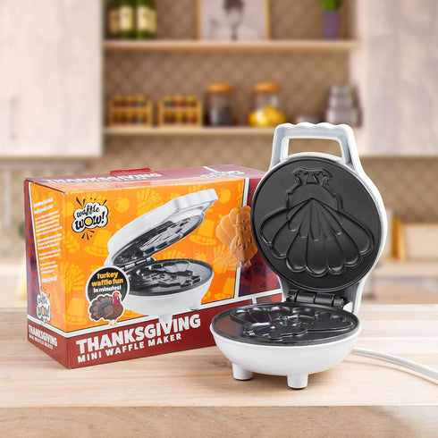 Thanksgiving Turkey Mini Waffle Maker, 4" Electric Nonstick Waffler Iron for Holiday Breakfast, Fun & Festive