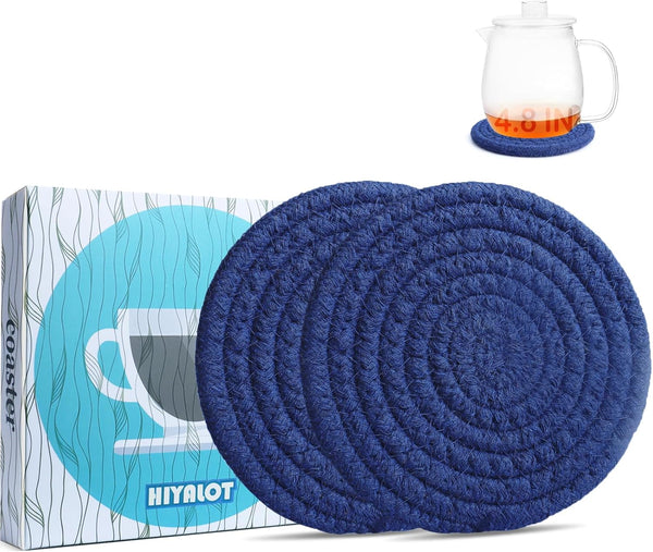 4.8" Drink Cotton Coasters Set of 2 Large Absorbent Fabric Drink Pads