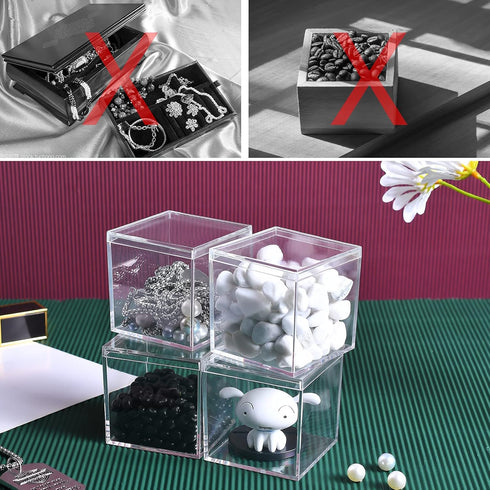 Acrylic Box with Lid, 4 Pack Small Square Container 2.2x2.2x2.2 Inch for Candy, Pill, and Tiny Jewelry Storage