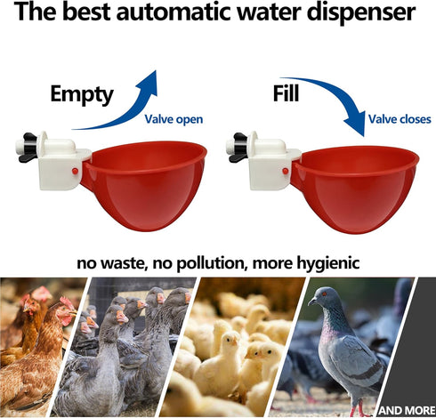 8pack (8) Large Poultry Waterer, Professional Chicken Water Cups for Poultry LANARP Float Style Gravity Chicken