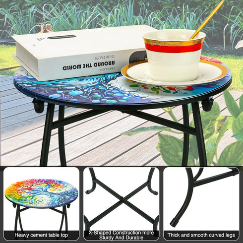 Plant Castle 14 Inch Outdoor Side Table for Small Spaces, Round Metal End Table for Patio Balcony Yard Porch Garden