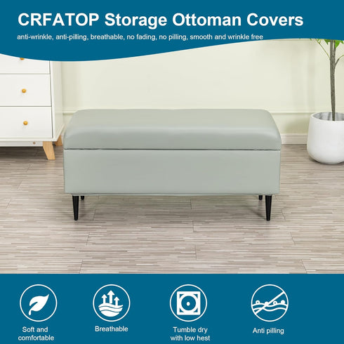 CRFATOP Waterproof PU Ottoman Stool Cover Stretch Folding Storage Footstool Bench Slipcovers Upholstered Foot Chest