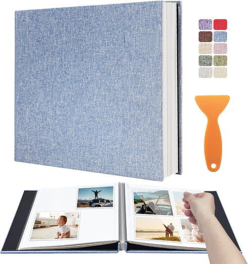 Large Self Adhesive Photo Album - Scrapbook for 4×6, 5×7, 8×10 Pictures, DIY Magnetic Linen Cover, 40 Pages