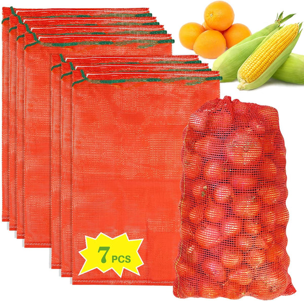 Sukh 7 Pcs Large Mesh Produce Bags, 60lbs Reusable Washable Mesh Storage Bag for Onion, Potato, Citrus Fruits