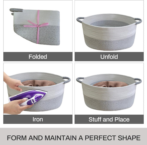 Medium Rope Basket with Handles, Medium Storage Basket, 17" L x 12.5" W x 8.5" H, Home Decor Basket, Towel Basket, Book