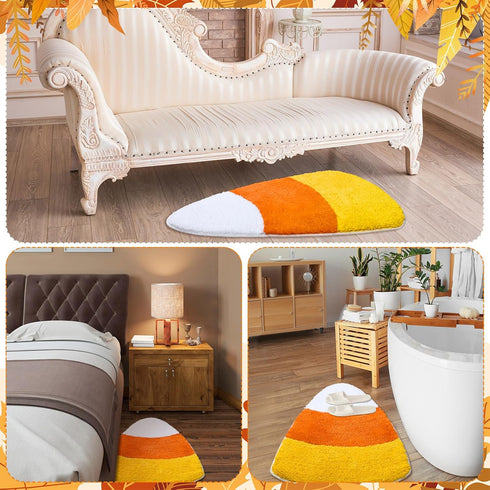 Corn Candy Shaped Bathroom Rug Non Slip Yellow White Halloween Bath Mat Washable Decorative Carpet for Autumn