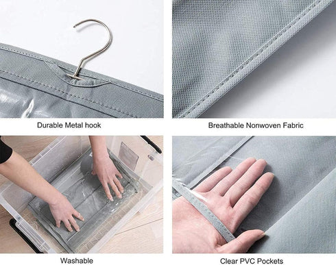 HAN SHENG 1 Pc Clear Hanging Purse Organizer, 6 Pockets Storage Holder for Wardrobe Closet (Grey)