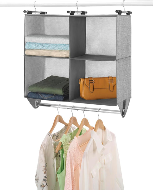 4 Closet Whitmor Section Fabric Organizer Shelving with Built In Chrome Garment Rod