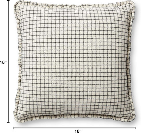 Loloi Dinah Pillow, 18'' x 18'' Cover with Poly, Ivory/Black Decorative Cushion
